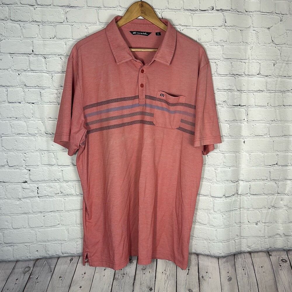 Travis Matthew Red Striped Golf Polo Short Sleeve Shirt Mens XXL‎ Pima Cotton